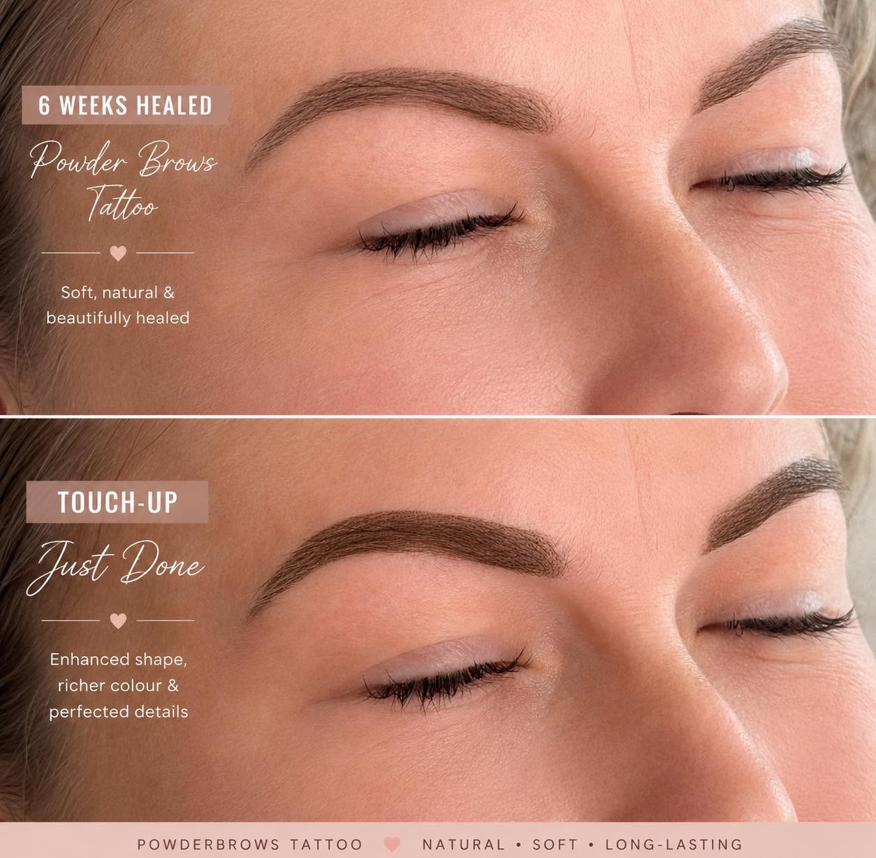 Powder brows with a soft shaded finish